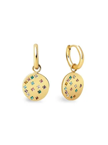 SINGULARU - Pendientes Aro Bling. Colgante de Acero Inoxidable con Baño en Oro de 18Kt. Cierre Congo/Click. Joyas para Mujer
