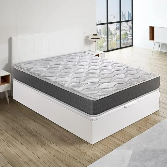 ROYAL SLEEP - Pack Descanso Montaje y Retirada de Usado Incluido | Colchón Viscoelástico Ceramic 23cm | 135x190 | Canapé Abatible Madera Gran Capacidad Blanco