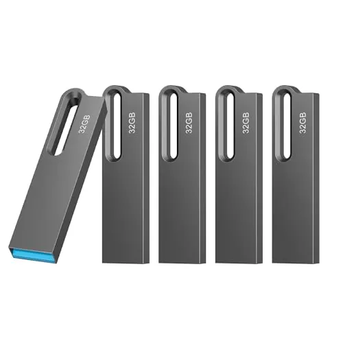 JOIOT Memoria USB 32GB Pendrive USB 3.0 Flash Drive Metal 32 GB Pen Drives Impermeable para PC Computador, 5 Unidades 32GB de Color Negro y Plata