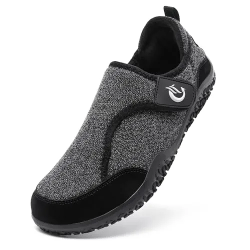 SMajong Zapatos Diabéticos Hombre Mujer Ajustable Negro Gris 36 EU | Extra Ancho, Ligero, Antideslizante, Zapatillas de casa, para ancianos