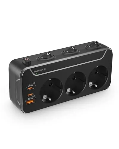 Ladron Enchufes con Interruptor Individuale,Regleta USB Carga Rápida PD20W