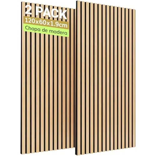 TONOR Paneles 3D Acusticos de Madera Autoadhesivo, Pack 2 Aislante Acustico Decorativo, 120x60x1,9 cm Insonorizacion Acustica Pared, Doble Capa Palilleria Insonorizar, Roble