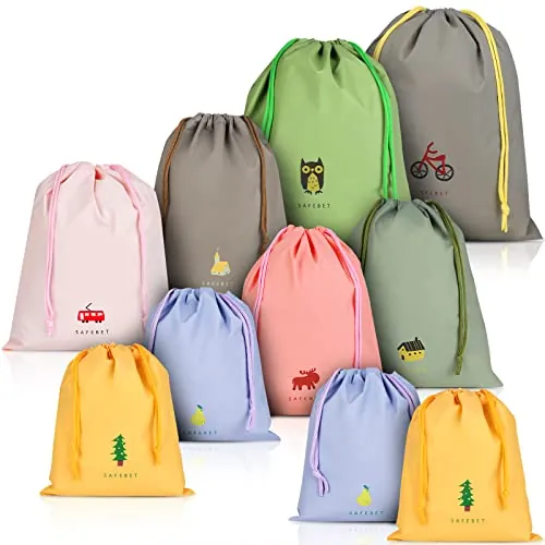 Annhao Bolsa Impermeable con Cordón, 10 Pcs Bolsas Cuerdas Deporte Gimnasio, Bolsa Impermeable Guarderia, Bolsas de Almacenamiento de Viaje para Infantil Adulto para Ropa, Merienda, Zapatos