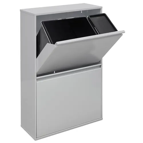 Arregui Basic CR602-B2 Cubo de Basura y Reciclaje de 4 Compartimentos | 23+11+17+17 L (68 L) | con Cubetas para Envases y Orgánico | Cubos de Basura de Cocina | Contenedores de Reciclaje | gris