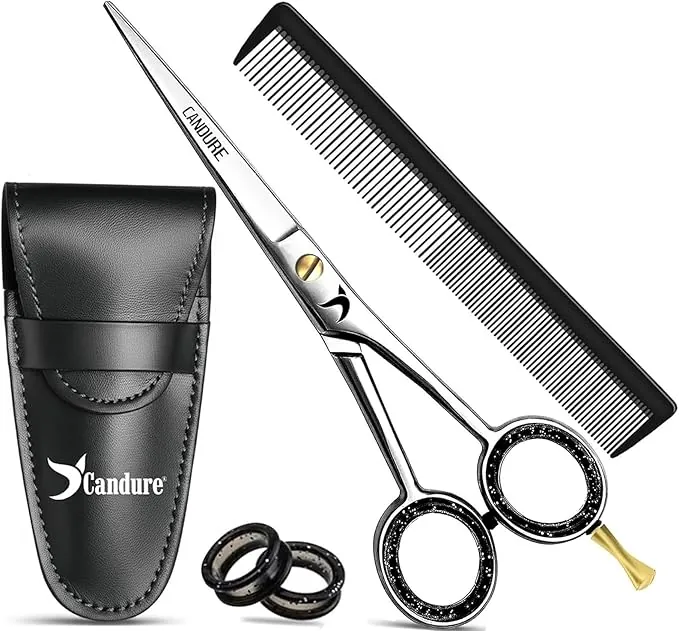 Candure Tijeras de Peluqueria Profesional - Tijeras de Peluquero Acero Inoxidable Tijera Barbero para Corte de Pelo 6.5 Pulgadas (Pulido de Plata)