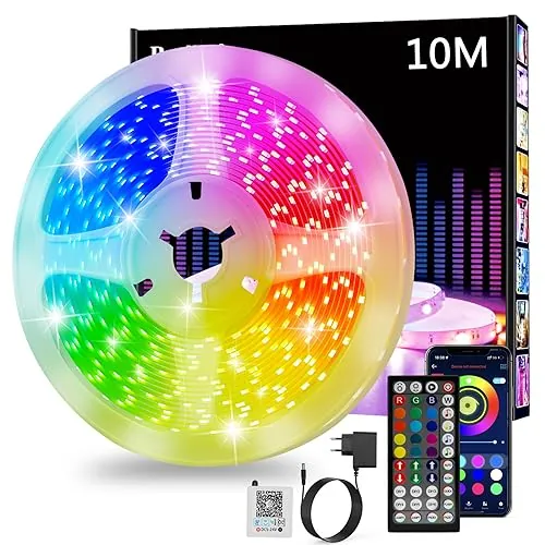 Tira LED 10 Metros, Luces Led Habitacion RGB Bluetooth Adhesivas, Luces LED | Luces LED con Control Remoto y Inteligente Control de APP, Cambia el Color con la Musica para Decoración de Cocina, Gaming,TV