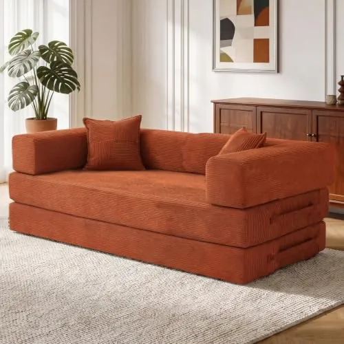 200cm Sofá Cama 3 Plazas con Espuma & Muelles para Salón,Naranja