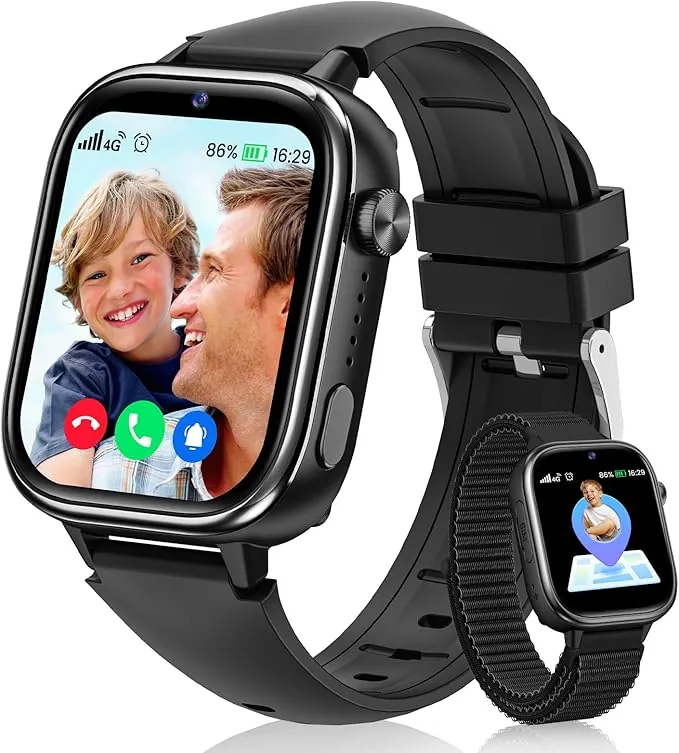 4G Reloj Inteligente Niño, Smartwatch Niños con GPS y Llamadas, Videollamadas, Chat de Voz, SOS, Modo Escuela, Podómetro, Despertador, Juegos, Reloj Inteligente Regalo Niñas y Niños, Negro