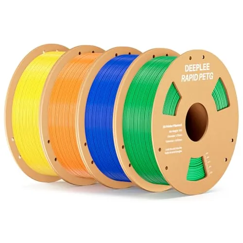 DEEPLEE PETG Rápido 1.75 mm, Amarillo, Naranja, Azul y Verde, Pack 4 x 1 kg