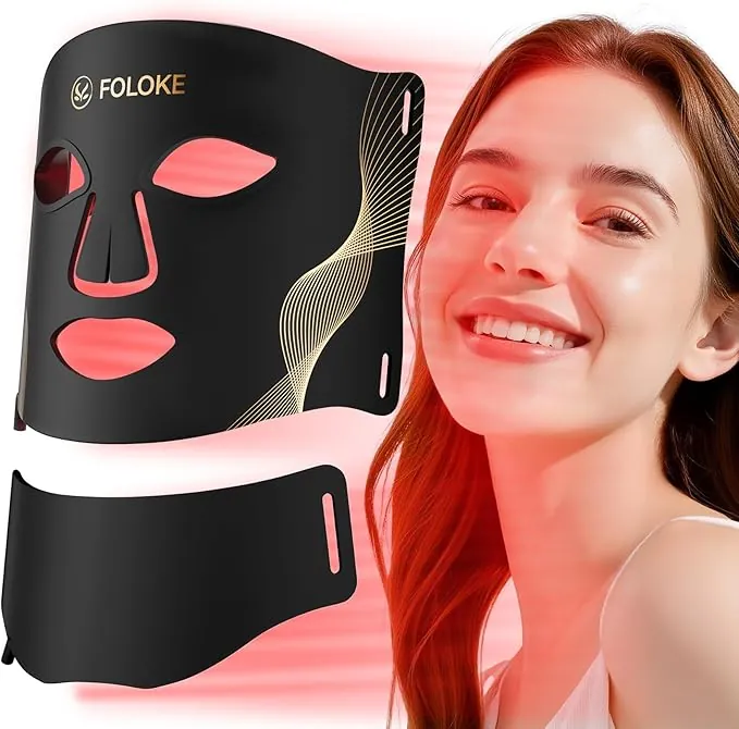 FOLOKE Máscara de Terapia con Luz LED para Cuidado de la Piel, Máscara LED para cara y cuello, Rojo - Longitud de onda para uso en el hogar, – Cuidado avanzado de la piel hecho fácil