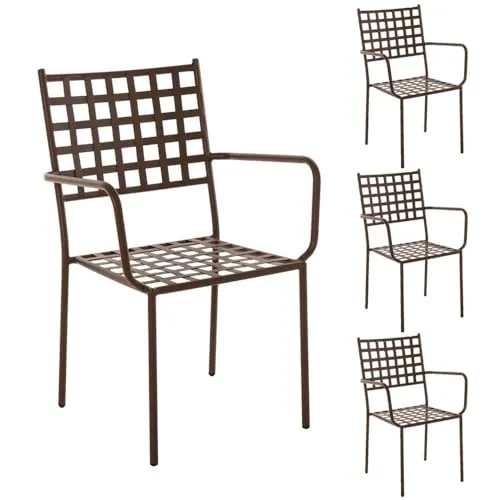 LOLAhome Pack 4 Silla de jardín Cartago Marrón Oxido | Estilo Hierro Forjado | Contract, Resistentes y Duraderas | Apilable y con Brazos | 56x61x90 cm | para Exterior, jardín, terraza | Cartago