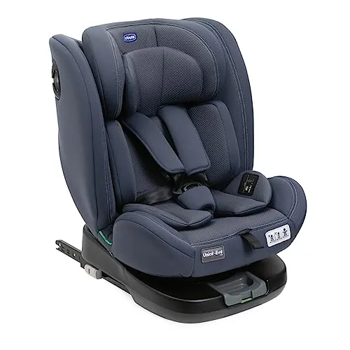 Chicco Unico EVO I'Size Classic, Silla de Coche ISOFIX para Bebés y Niños de 40 a 150 cm, Grupo 0123 Desde Recién Nacido hasta 12 Años, Giratoria 360º, Reductor, Ajustable y Protección Lateral, Azul