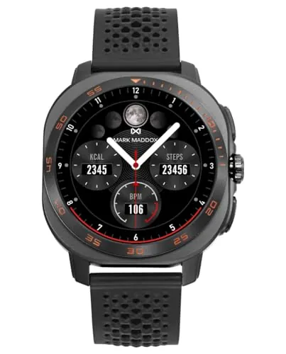 Mark Maddox Smart HS2008-50 – Smartwatch Unisex Negro, Correa de Goma Transpirable con Hebilla, GPS en App, Llamadas Desde el Reloj, Control de Estrés y Ritmo Cardíaco, Colección Smart Now