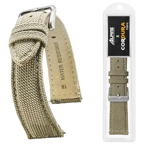 Alpine Cordura Correa de repuesto de liberación rápida para reloj, correa de tela y cuero con forro trasero resistente al agua, para mujeres y hombres, compatible con correas de reloj analógicos e