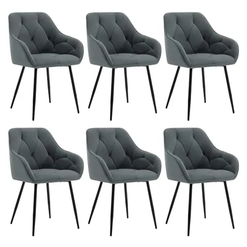 WOLTU Juego de 6 Sillas de Comedor,Terciopelo,Gris Oscuro