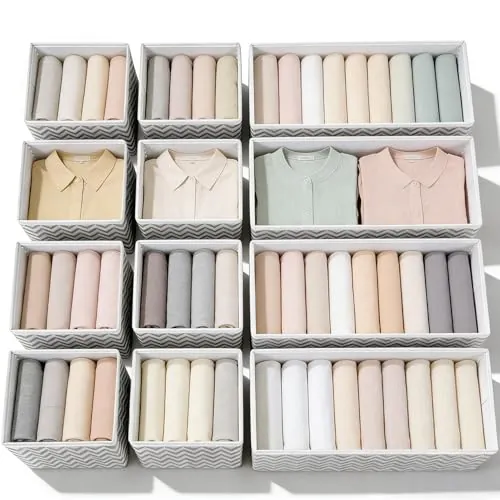 Evance 12 Caja de Organizadores Almacenamiento Plegable para Cajones, Organizador de cajones Tela para Ropa Interior, Sujetadores(12PCS-Gris)