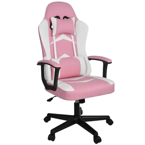 Silla Gaming Ergonómica Reclinable con Cojín Lumbar y Cervical | Respaldo Alto Acolchado | Altura ajustable | Ruedas Giratorias 360° y Reposabrazos | Ideal Ordenador, Oficina, Videojuego o Escritorio