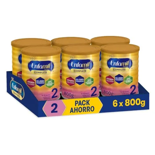 Enfamil Premium Complete 2 - Pack Mensual Fórmula Leche Infantil de Continuacion para Lactantes Bebés de 6 a 12 Meses, 800 gr - Pack de 6 Latas