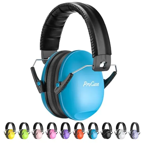 ProCase Casco Antiruido para Niño, Protección Auditiva SNR 27dB con Diadema Ajustable, Protector Oído Profesional Cancelación de Ruido Insonorizacion para Estudiar para Bebé Nené Infante –Azul