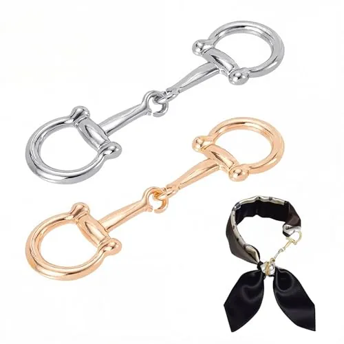 RUISPEED Juego de 2 clips para pañuelo de metal en diseño de Horsebit, elegantes anillos para pañuelo en oro y plata – ideal como clip para suéter, cierre de cuello, accesorio para blusas, vestidos