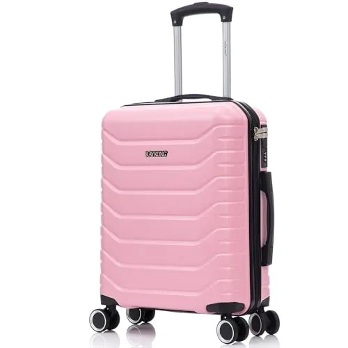 RAYKONG Maleta Cabina 55x40x20cm ABS+Policarbonato (40L) semirígida Equipaje de Mano pequeño 4 Ruedas giratorios a 360º Cierre numérico | RosaClaro
