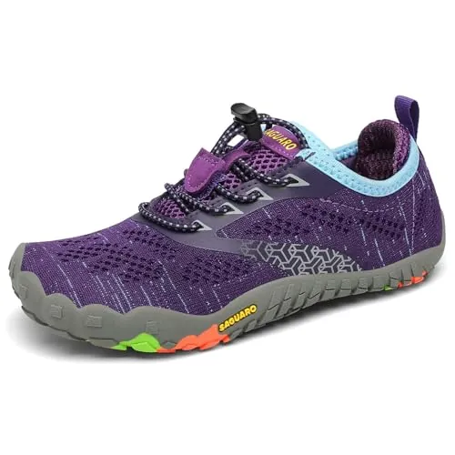 SAGUARO Barefoot Zapatillas de Trail Running Niños Niñas Minimalistas Zapatos de Deporte Antideslizantes Calzado Descalzos para Fitness Correr Montaña Senderismo Agua, Morado, 32 EU