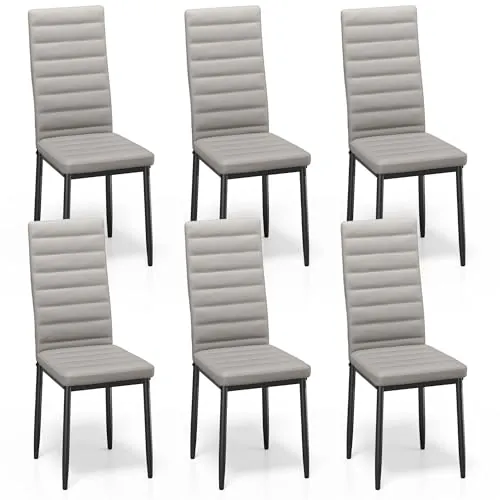 Bealife Sillas de Comedor Modernas (Juego de 6), Tapizadas en Piel Sintética PU, Respaldo Alto Ergonómico para Salón y Cocina, Gris Claro