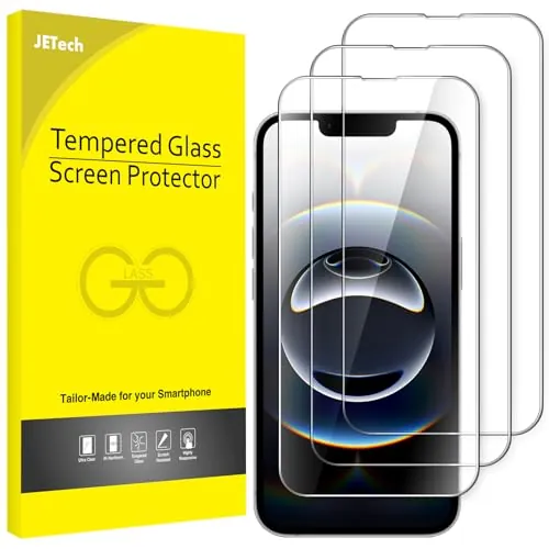 JETech Protector Pantalla para iPhone 17e/16e, 3 Unidades | 9H Cristal Vidrio Templado, Cobertura Completa, Resistente a Arañazos, HD Claro, Amigable para Funda