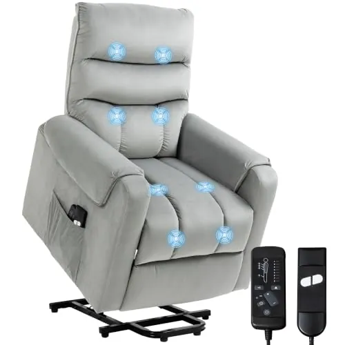 HOMCOM Sillón Relax Reclinable Eléctrico Levanta Personas Masaje Gris