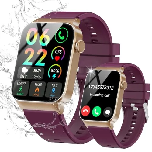 STECEi Smartwatch Hombre Mujer, Pantalla HD de 1,85", Reloj Inteligente con Contestar/Realizar Llamadas, 112 Modos Deportivos, Podómetro/Sueño/Frecuencia Cardíaca, IP68 Sumergible, Burdeos