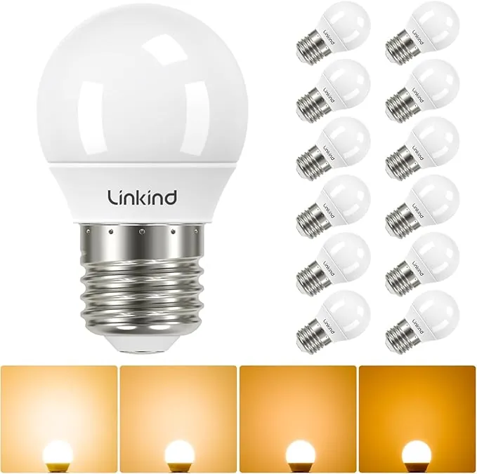 Linkind Lámpara regulable Golf P45 E27,Bombilla LED 4.2W equivalente a 40W,2700 K blanco cálido, 470 lm, paquete de 12