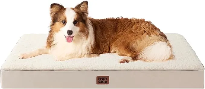 EHEYCIGA Cama Perros Extra Grande Ortopédica, 104x69x9cm Colchon Perro con Espuma De Caja De Huevos, Colchoneta Perro Lavable, Dog Bed, Camello