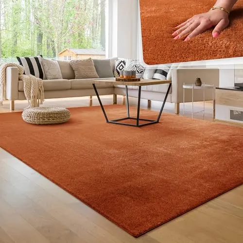 Paco Home Alfombra Moderna y Suave para Salón a Pelo Corto Lavable Fluffy Uni Efecto Piel Intemporal Elegante Antideslizante Fácil de Limpiar, tamaño:240x340 cm, Color:Cobre