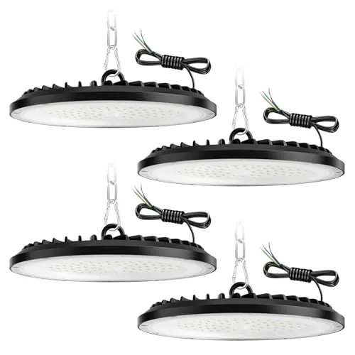 ZXICH 200W UFO LED de alta luz de la bahía,30000LM,6000K blanco frío lámpara de taller,IP65 impermeable LED Iluminación Comercial para Garaje Fábrica Taller(4 Pack,200W)