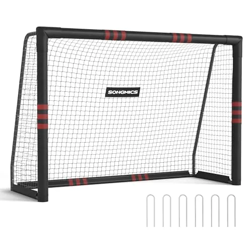 SONGMICS Portería de Fútbol, para Todas Las Edades, de Acero, Red de PE, para Exterior, Jardín, Playa, 85 x 240 x 160 cm, Revestida de Espuma, Negro SZQ240RZ02