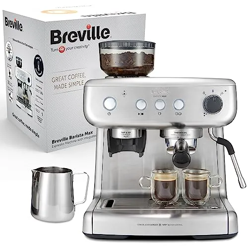 Breville Barista Max Cafetera espresso | Cafetera con molinillo de café integrado y vaporizador | Depósito de agua de 2,8 l | Bomba italiana de 15 bares | Acero inoxidable (VCF126X)