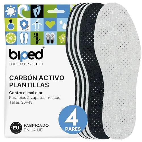 biped 4 pares de plantillas con carbón activo para hombre y mujer - contra el sudor y el mal olor - inserciones de látex suave para pies y zapatos frescos z2727(43)