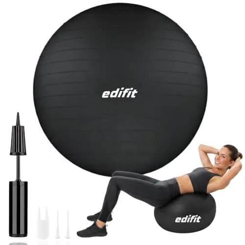 EDIFIT, Pelota de Pilates, 55,65 y 75, Ejercicio en Casa, Incluye Hinchador, Fitball, Embarazadas, Accesorios Yoga, Gimnasio, Varios Tamaños (65cm, Negro)
