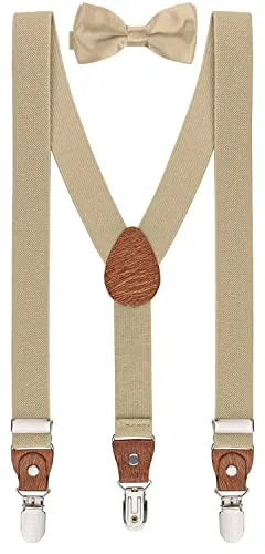 BomGuard Conjunto infantil de tirantes y pajarita – Beige