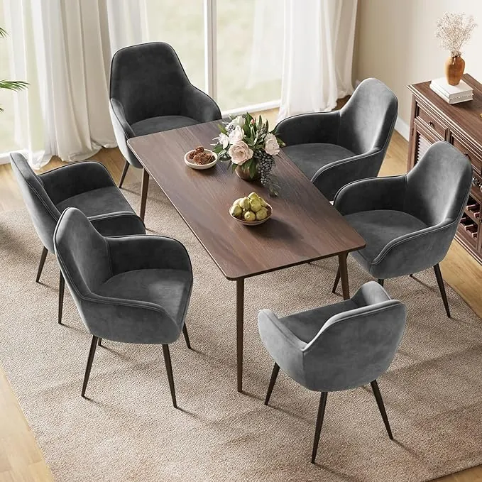 ELUCHANG Juego de 6 sillas de comedor, sillas de cocina, sillas tapizadas, sillones cómodos con reposabrazos, sillones de estar, hasta 150 kg de capacidad, terciopelo, para comedor, cocina, salón