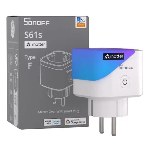 SONOFF S61s Tomada Inteligente WiFi 16A/3840W – Control Remoto & Voz, Medidor de Consumo Eléctrico, Temporizador, Compatible Matter con Alexa, Google y Apple Home