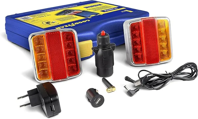 Goodyear - Kit Maletín con Luces Traseras LED Inalámbricas para Remolque, Bluetooth, Fijación Magnética, Autonomía 10h, 4 Funciones: Posición, Freno, Intermitentes, Matrícula, 12V