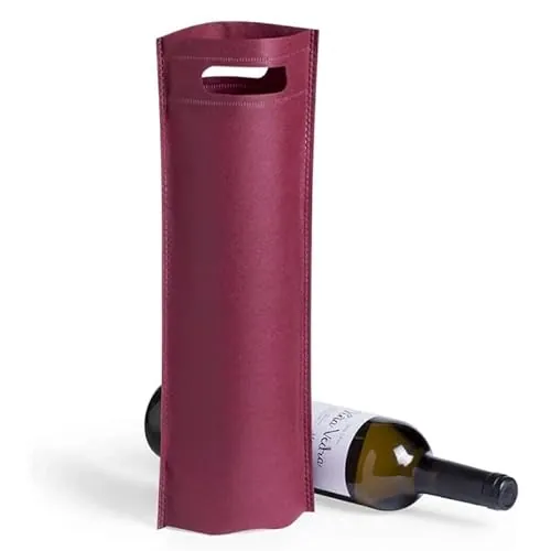 VINAK - Pack de 10 | 50 | 100 | 200 Bolsas de Botella de Vino en Tela no Tejida (Non-Woven) termosellado de Alta Resistencia con asa | Bolsas para Botellas perfectas para Regalo (10, Burdeos)