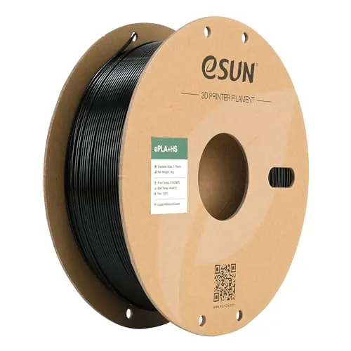 eSUN PLA+ Filamento 1.75mm, ePLA+HS Filamento para Impresora 3D de Alta Velocidad Precisión Dimensional +/- 0.03mm, Carrete de 1KG (2.2 LBS) para Impresoras de Alta Velocidad,Negro