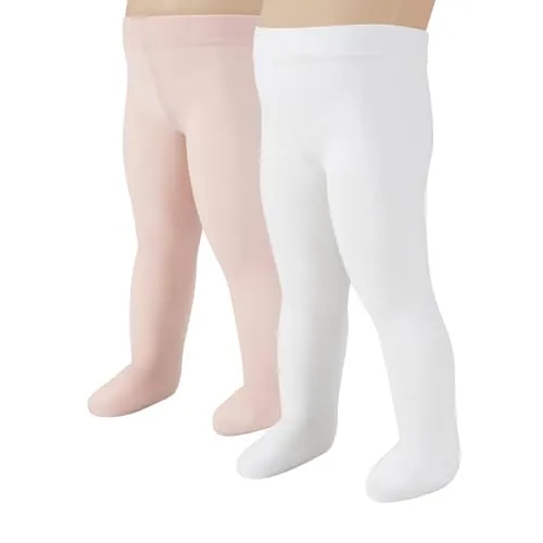 CALZITALY PACK 2 PARES Medias Tupidas para Bebe, Pantis para Recien Nacidos, Blanco, Azul, Rosa, 3-24 Meses, 40 DEN, Made in Italy (1 PAR BLANCO + 1 PAR ROSA CLARITO, 12 Meses)