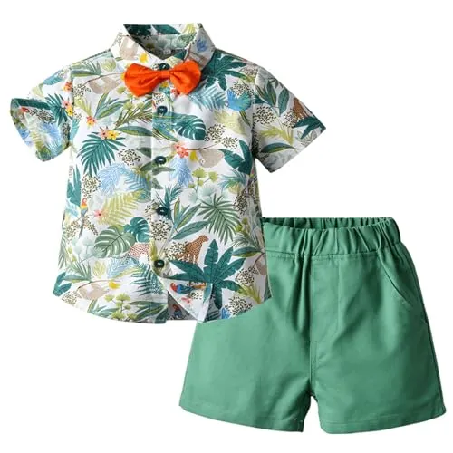 Winmany Conjunto Hawaiano Bebé Niño Conjunto Camisa y Pantalón Corto AlgodóN para Niños Ropa Playa Verano Con Flores Tropicales (2-3T, Verde, 2)