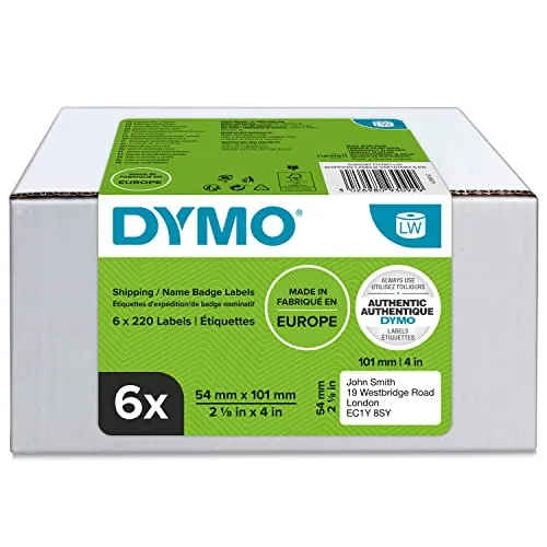 DYMO LW etiquetas de envío/tarjetas de identificación grandes y auténticas | 54 mm × 101 mm | 6 rollos de 220 etiquetas autoadhesivas (1320 unidades) | para etiquetadoras LabelWriter