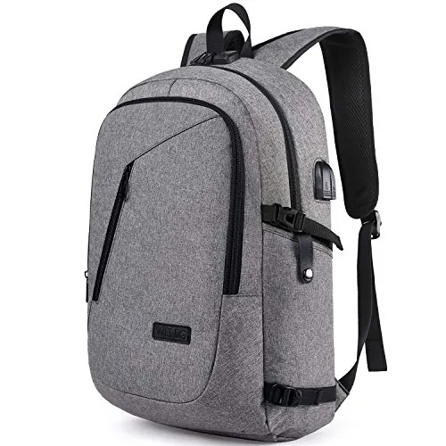 WENIG Mochila portátil de 17 pulgadas antirrobo impermeable mochila hombre gran capacidad mochila PC portátil con carga USB mochila de viaje de negocios para ocio escolar colegio - gris