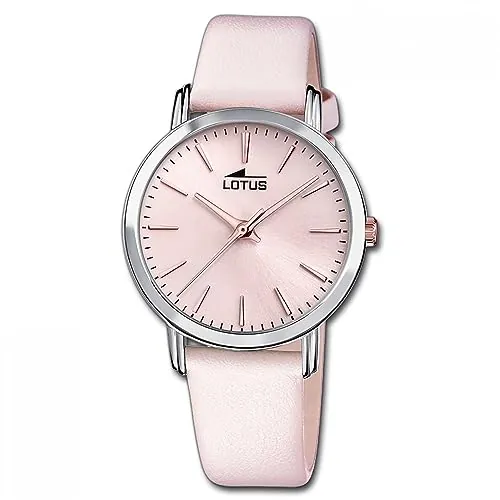 LOTUS Reloj Mujer Analógico de Cuero Rosa - Movimiento de Cuarzo - Cristal Mineral de Alta Resistencia - Resistente al Agua 5 ATM - Elegante y Clásico 18738/2 - Minimalist for Her