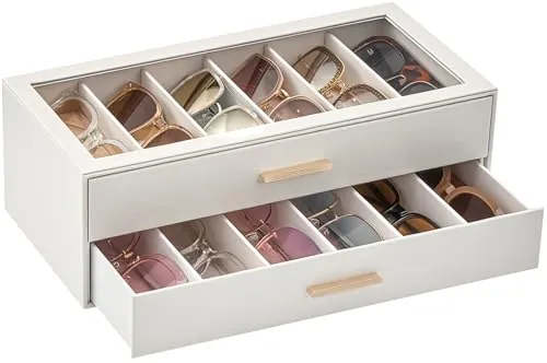 Lolalet 6 Relojes Estuche para gafas de sol para mujer, organizador de gafas con tapa transparente y expositor -Beige
